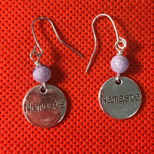 "Namaste" Purple Yoga Silver Tone Earrings
